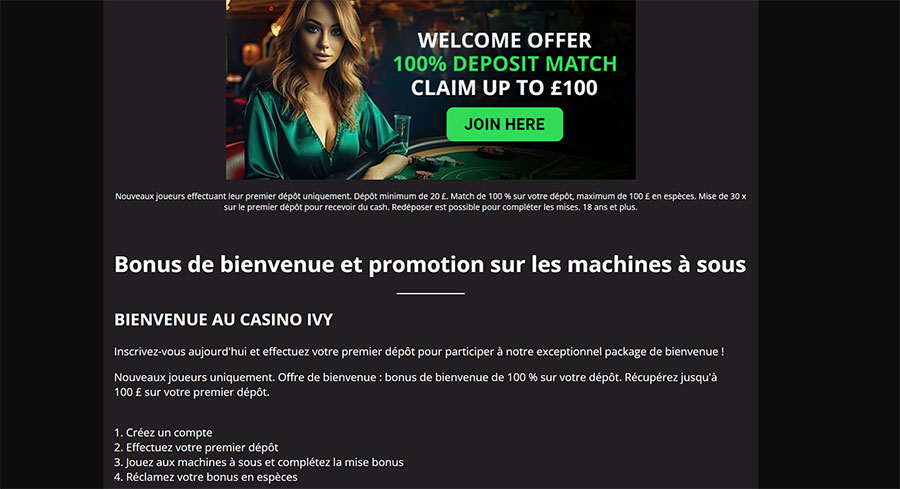 Ivy Casino bonus bienvenue